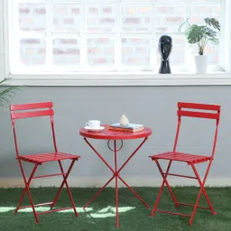 bohemiana from pepperfry Schuller Metal Foldable Outdoor Coffee Table Set In Red Finish-picture-7