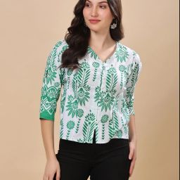 Formal Regular Sleeves Floral Print Women Green Top-image-4