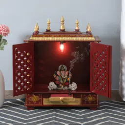 home decor international Multicolor Sheesham Wood & MDF Floor Rested Mandir With Door-picture-9