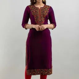 Women Embroidered Viscose Rayon A-line Kurta-image-85