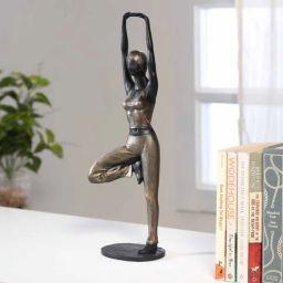 casacraft from pepperfry Black & Gold Polyresin Lady Tree Pose Yoga Figurine-picture-10