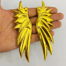 Chrome Long Angel Wings 3D Badge Sticker (14cmx4.3cm) Car Bike Laptop Emblem Car Flywheel-image-15