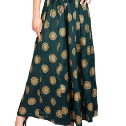tnq Women Flared Dark Green Pure Cotton Trousers-picture-1