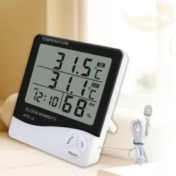eis Plastic Abstract Themed LCD Digital Temperature Big Display Humidity Meter with Clock/Calendar (HTC-2) Meter and Plastic Digital Clock with Alarm Sensor Pin-Type Digital Moisture Measurer image 4