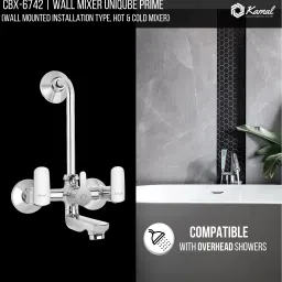kamal Wall Mixer - Cubix Prime| Heavy Brass Build (With Provision for overhead shower connection and 165mm long bend pipe) | Easy to use click type diverter cartridge Mixer Faucet image 4