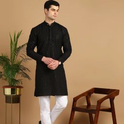Men Chikan Embroidery Cotton Blend Straight Kurta-image-75