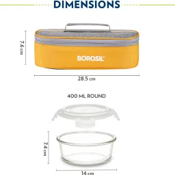 borosil Glass Lunchbox, 2 pc Round Set (400ml Each), Horizontal Tiffin 2 Containers Lunch Box image 2