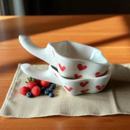 Ceramic Sauce Bowl Ceramic Red Heart Printed Floral Chutney Bowl Pack Of 2-image-4