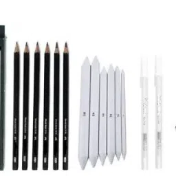 DRAWING PENCIL SET+PAPER STUMPS +2PCS WHITE GEL PENS +1 KNEADABLE ERASER COMBO Pencil-24