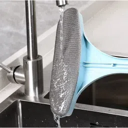 xeamusy 2 in 1 Mesh Cleaning Brush Wiper with Extended Handle Sponge Wet and Dry Brush image 2