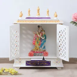 home decor international Red And White Mango Wood & MDF Floor Rested Mandir With Door-picture-27