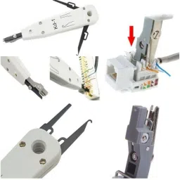 inditrust 55pc Combo Crimping Stripping Tool Kit with 3 in 1 Rj45 Rj11 Crimping Tool Oubao 4P 6P 8P Manual Crimper Modular Crimping Tool + Network Cable Cutter Wire Stripper + Networking LAN Cable Tester RJ45 / RJ11 / RJ12 / Cat5 + 6F22 9 Volt Battery + Krone Tool KD-1 Impact Punch Down Tool Push Telephone Insertion Socket Punch-Down and Punch Down Krone Tool + 50pc RJ45 Jack Connectors Modular Plugs for Cat5 Cat5e RJ45 RJ11 CCTV Camera Telephone Electric Wire Ethernet Network LAN ADSL Network Computer Maintenance Repair Tools Corded Crimper image 3