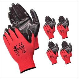 Red & Black Nitrile Coating Safety Hand Gloves (5 Pairs) NitrileSafety Gloves-14
