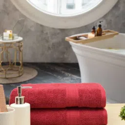 Maroon Solid 550 GSM Cotton Bath Towels (Set of 2) by RANGOLI-picture-16