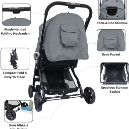 1st step Grande Pro Stroller With 5 Point Safety Harness And Reversible Handlebar Pram image 4