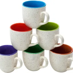 Pack of 6 Ceramic White & Multicolor Inside Tea Cups Set of 6 - Best for Self Use; and Diwali, Dhanteras & Festive Gifts-image-71