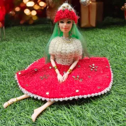 WINTER WOOLEN DRESS FOR BARBIE DOLL RED AND OFF WHITE-image-28
