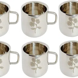 Pack of 6 Steel Pack of 6 Pcs Stainless Steel Double Walled Laser Design Tea & Coffee Cup-image-64