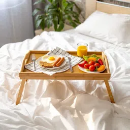 Bamboo Folding Breakfast Serving Trays with Handles,Foldable Legs,for Sofa,Bed Tray-image-46