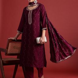 indo era Women Silk Blend Kurta Pant Dupatta Set-picture-15