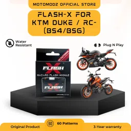 Race Dynamics Flash X Hazard Module, Flasher for KTM Duke / Rc (BS4+BS6)Models Brake Light Motorbike LED for KTM (12 V, 10 W)-12