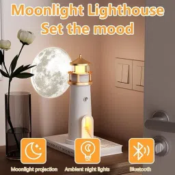 myrra Light House with LED Light Moon Projection Lighthouse Lamp Beacon,Remote Control Table Lamp image 2