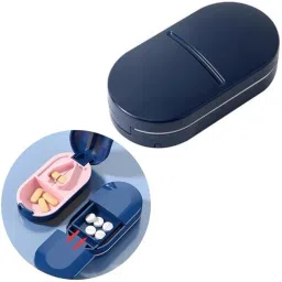 Portable Pill Splitter 2-in-1 Pill Case with Stainless Steel Blade Medicine Organizer Box with Pill Cutter Small Tablet Cutter with Storage Pill Box-3