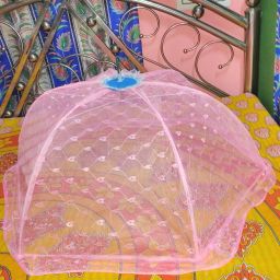 mukta collection Polyester Infants Washable Six Stick Baby Mosquito Net Pink B Mosquito Net image 5