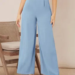 kotty Women Regular Fit Light Blue Viscose Rayon Trousers-picture-12