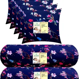 Combo Set Of 5 Cushion And 2 Microfibre Floral Bolster Pack of 7-image-102