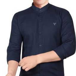 Men Slim Fit Solid Mandarin Collar Casual Shirt-image-30