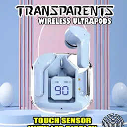 crecro Ultrapod Bluetooth Earbuds Headset Crystal Transparent Design,LED Display BK24 Smart Headphones-image-88
