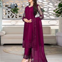 rokklike Women Net Kurta Pant Dupatta Set image 3
