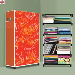 5 Shelf Foldable Collapsible Wardrobe Storage Organizer Almirah Cloth Rack PP Collapsible Wardrobe-image-93