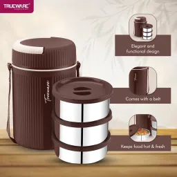 trueware GRUB 2 Insulated Hot Lunch Box With 2 SS Container 300 ML & 1 SS Container 200ML 3 Containers Lunch Box image 3
