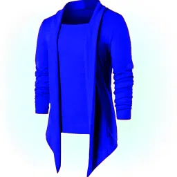 Men Asymmetric Full Sleeve Blue Shrug-image-13