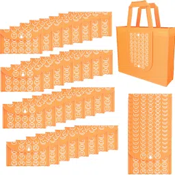 Pack of 48 Smile Print Foldable Grocery/Shopping Bags For Women | Orange Pack of 48 Grocery Bags-image-66