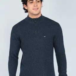 Men Striped High Neck Purple Sweater-image-98