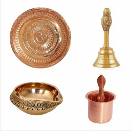 Brass & Copper Pooja Samagri || Combo of 4 Pcs, Pooja Plate, Pooja Bell and Diya with Argha Best Items for Temple/Home/Gifts for All Pooja Purpose @@ Brass Table Diya-image-12