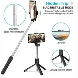 Tonfro R1s Bluetooth Selfie Sticks with Remote and Selfie Light, 3-in-1 Multifunctional Selfie Stick Tripod Stand Compatible with iPhone/OnePlus/Samsung/Realme & All Smartphones/Go Pro Bluetooth Selfie Stick image 3