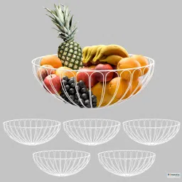6 Pcs Metal Fruits & Vegetables Basket Bowl | Sunflower - White Iron Fruit & Vegetable Basket-image-96