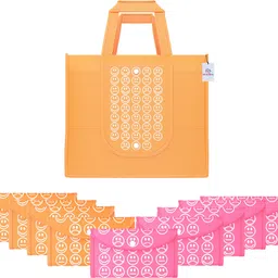 heart home Pack of 10 Smile Foldable Grocery/Shopping Bags For Women | Orange & Pink Pack of 10 Grocery Bags-picture-43