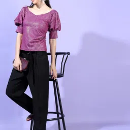 Party Regular Sleeves Solid Women Purple Top-image-30