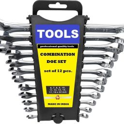 vnik 12 pcs Long Combination Spanner Set. Wrench Set/Spanner Set Tools kit/Set of 12 Piece/Tools kit for Home use. - Professional Spanners_5 Heavy Duty Eliptical Combination Spanners 12 Pcs. Set with Hanging Tray_5 Double Sided Combination Wrench (Pack of 1) Double Sided Combination Wrench image 4