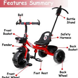 NTIC BABY TRICYCLE RED HANDLE WITH FRONT AND BACK BASKET FOR KIDS RED HANDLE TRICYCLE Tricycle image 3
