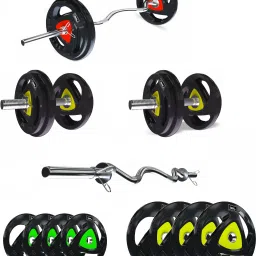 40 kg Professional Metal Integrated Rubber Plates with PureMetal Dumbbell Rods 25MM and 3FT Curl Rod 25MM(2.5KG, 7.5KG * 4 Plates) Home Gym Combo-image-62