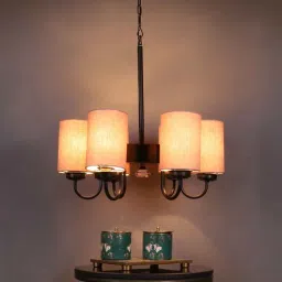 new era Devansh 06 Light Black Iron Powder coated Chandelier With Grey cotton Shade (19x19x24 ) Inches-picture-5