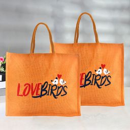 kuber industries Jute Love Birds Shopping Bag with Handle|Zip Grocery Bag|Large|Pack of 2|Orange Pack of 2 Grocery Bags-picture-36