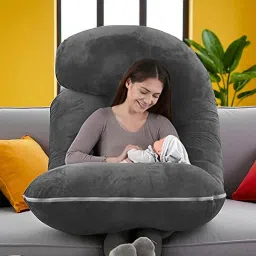 J Shaped Microfibre Solid Pregnancy Pillow Pack of 1-image-76