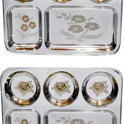 BHOJAN THALI SET OF 2 PIECES 5 COMPARTMENTS EACH Sectioned Plate Dinner Plate-image-20